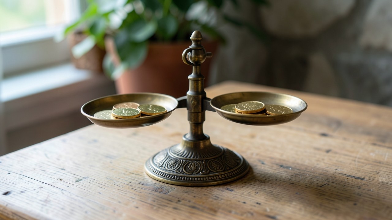 A balance scale with coins on each side, symbolizing cost comparison